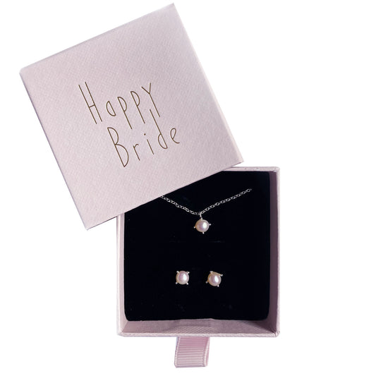 Sterlingsilber-Schmuckset Happy Bride | Perlenkette und Perlenohrstecker